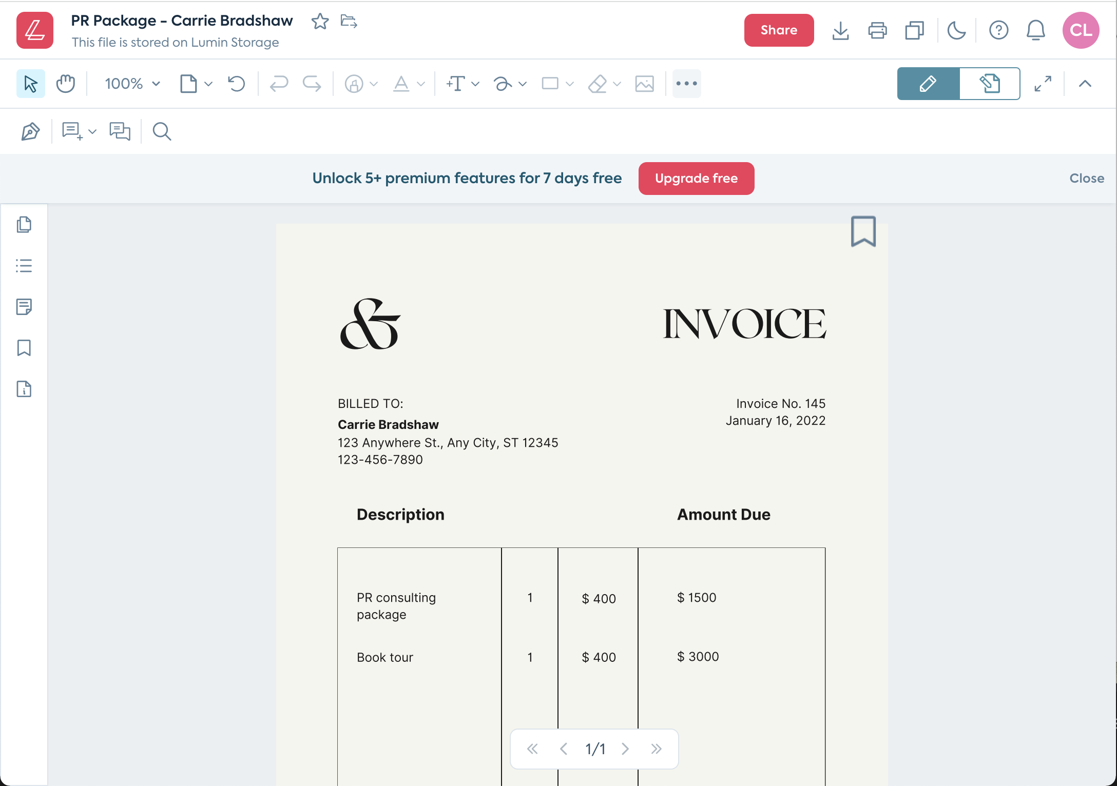screenshot of Lumin PDF